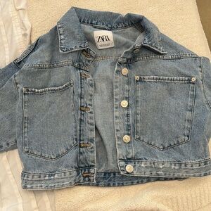 zara cropped extra small jean jacket blue
